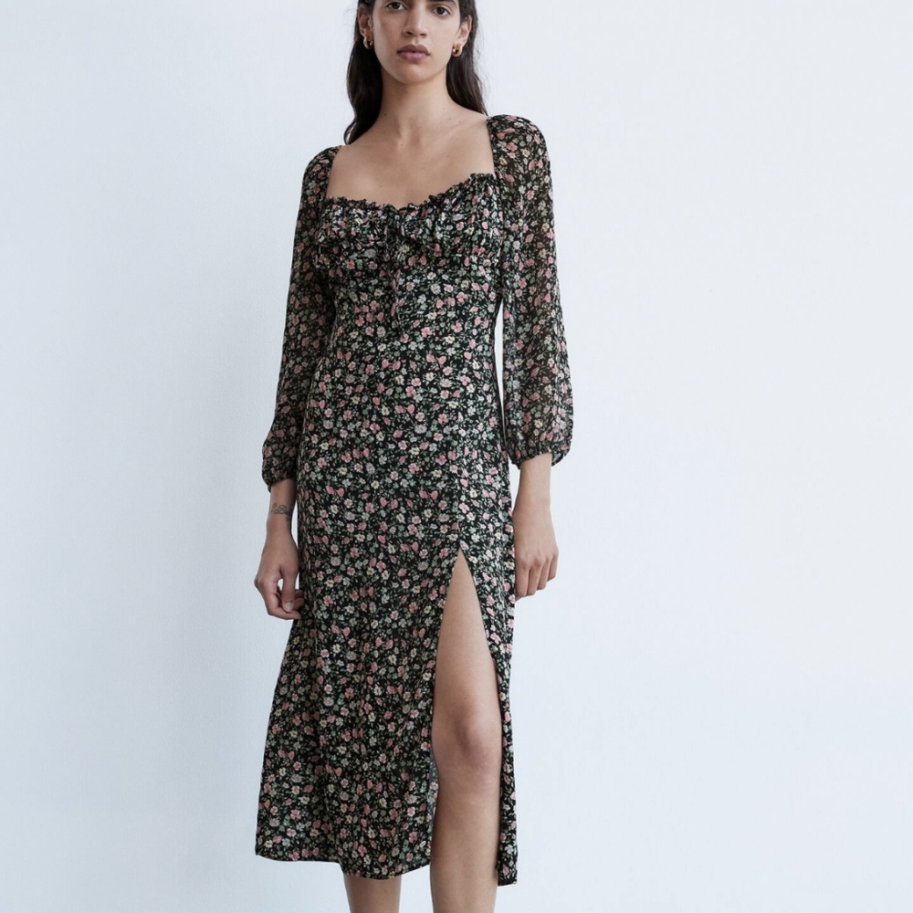 Zara midi floral print dress NWOT